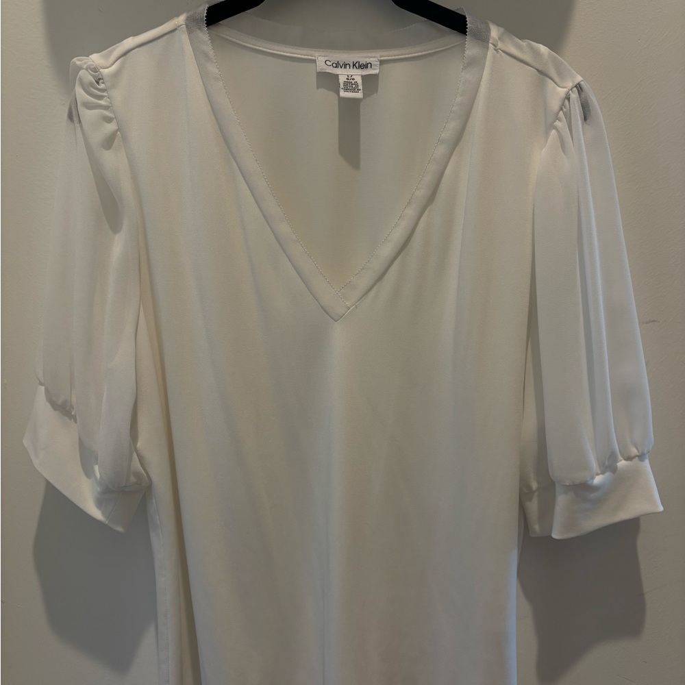 Calvin Klein white short sleeve dress blouse